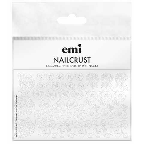 NAILCRUST Трафареты-слайдеры №63 Анютины глазки и гортензии (на непрозрачной белой подложке)
